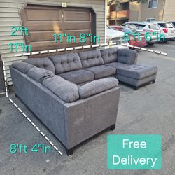 Free Delivery| Blueish Gray Tuffed Reidshire 3 Piece Ashley Sectional Sofa/Couch