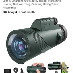 10X42 HD Monocular for Adults, Military Grade Compact Monocular Telescope with BAK-4 Prism & FMC Lens & Smartphone Holder & Tripod, Stargazing Hunting