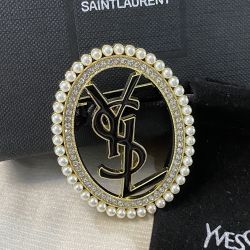 Yves Saint Laurent Oval Pearl Brooch Black 