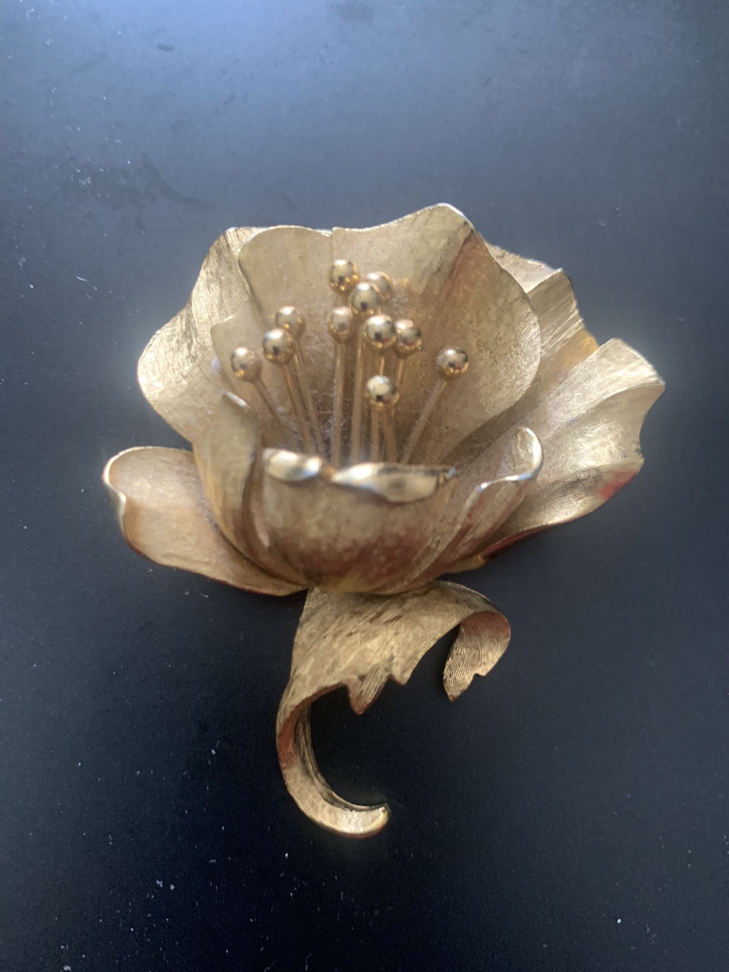 Monet Gold Tone Flower Brooch 