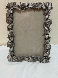 Silver Metal Nautical Shell Starfish Ornate 5x6 Photo Frame Easel, Portrait