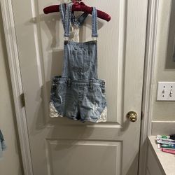 Crochet Back Short Overalls
