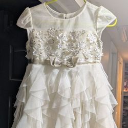 3T Flower Girl Dress – Ivory/Gold Tulle, Wedding / Special Occasion