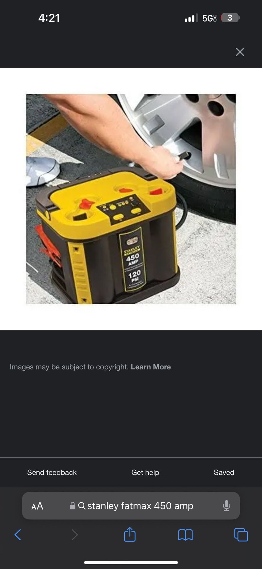 Stanley Fatmax Power Station Jump Starter 450 Amp,120 Psi Like New