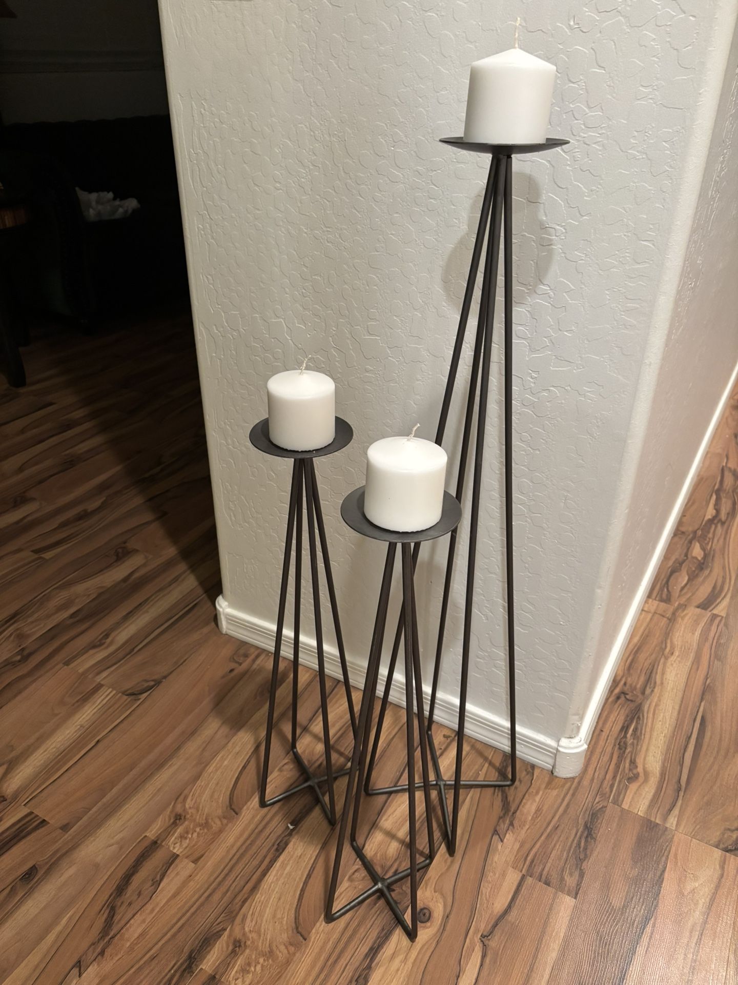 3  Tall Metal Candle Holders