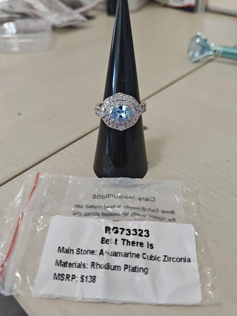 Aquamarine Diamond CZ Bomb Party Ring Size 5