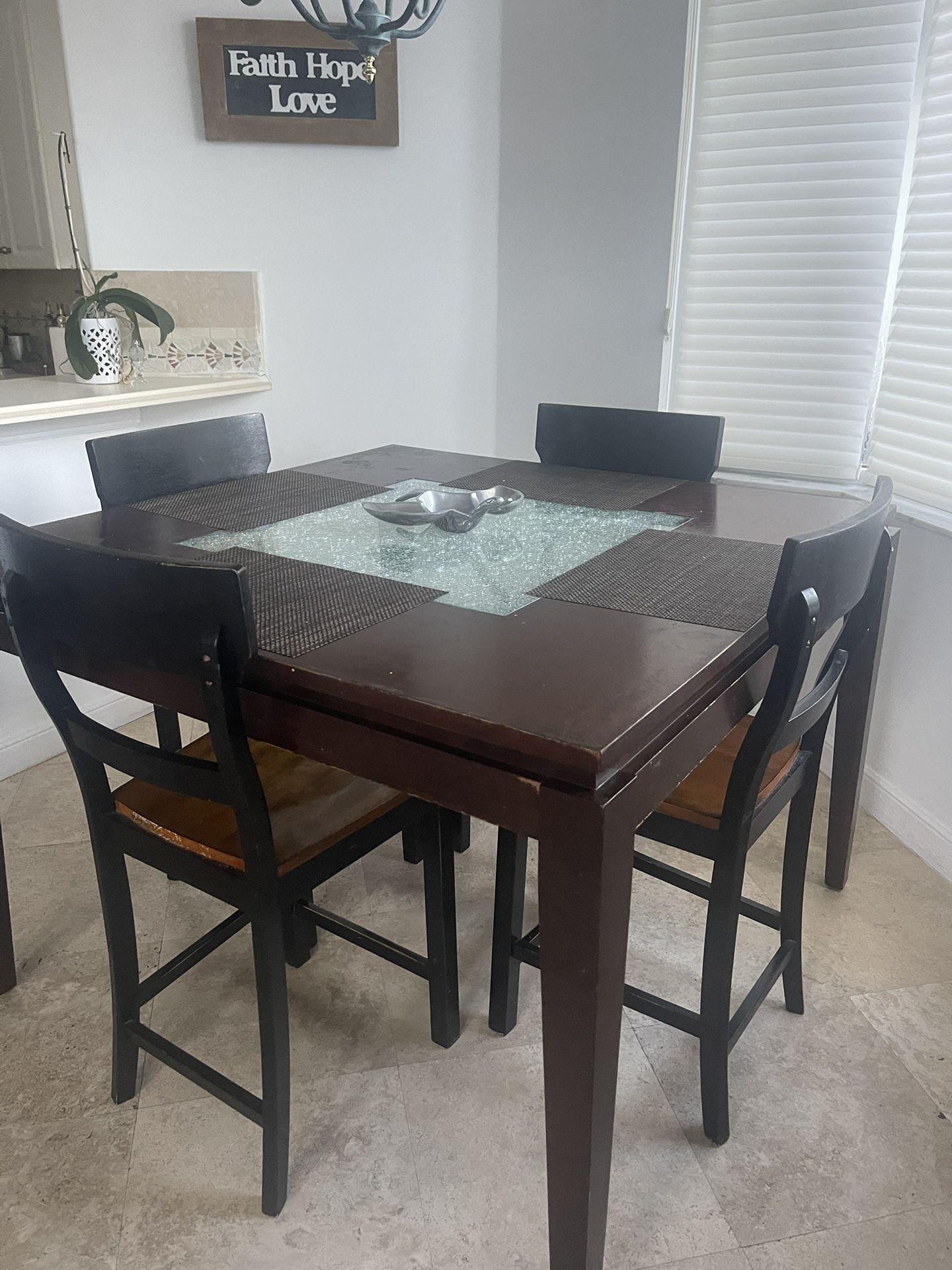 Wood/glass Bistro  Table & 6 Chairs 