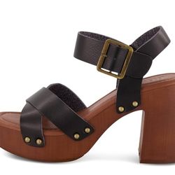 Dunes Women's Patsy  Faux Leather Wood Sandal and Comfort Foam and LiteSole Technology, Wide Widths