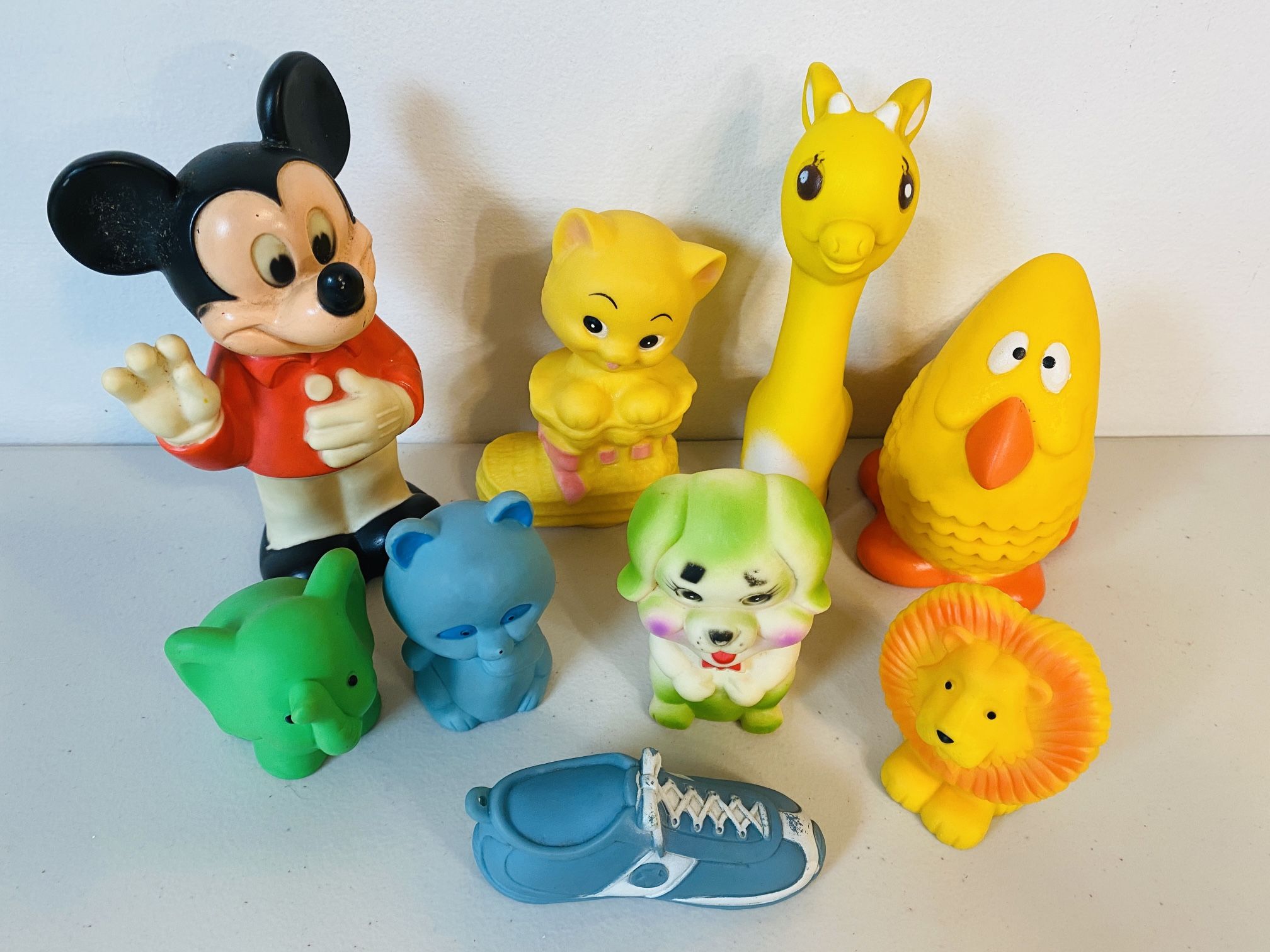9 VNTG Baby Squeaky Toys Mickey Mouse Animals Avon FirstYears Gabriel Toys 1970s