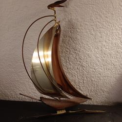 GORGEOUS Curtis Jere Style Brass & Copper 9" Sail Ship 3D Model Figurine.

