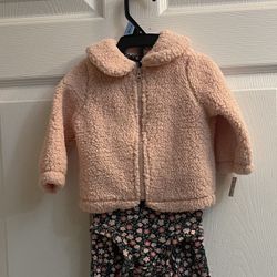 Brand New Baby Girl 3 Piece Outfit In Peach & Floral Print Size 0-3 Months 