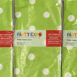 Three (3) Polka Dot Plastic Tableclothes, 108" x 54", Lime Green 