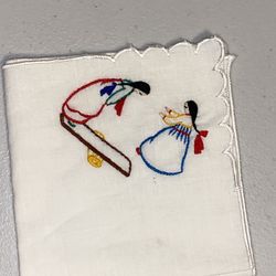 Vintage Cottage Industry Program Embroidered In Korea Handkerchief Teeter Totter