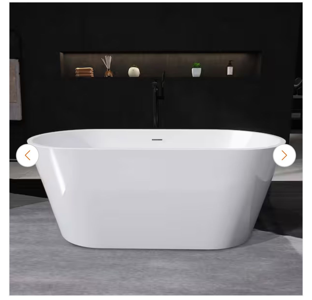 GS324R-55WAZ 55 in. x 27.5 in. Oval Acrylic Freestanding Soaking Bathtub with Center Drain Flat Bottom Free Standing Tub in White