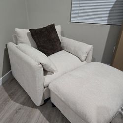Beige Oversized Chair With Storage Ottoman