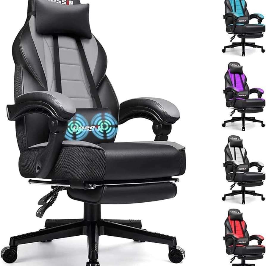 Gaming Chair with Massage, Ergonomic Heavy Duty Design with Footrest and Lumbar Support, Large Size Cushion High Back Office Chair, Big and Tall Gamin