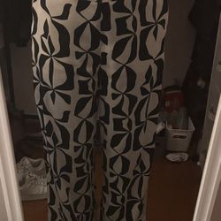 ZARA Wide Leg Printed Pants – Black & White – Size XL