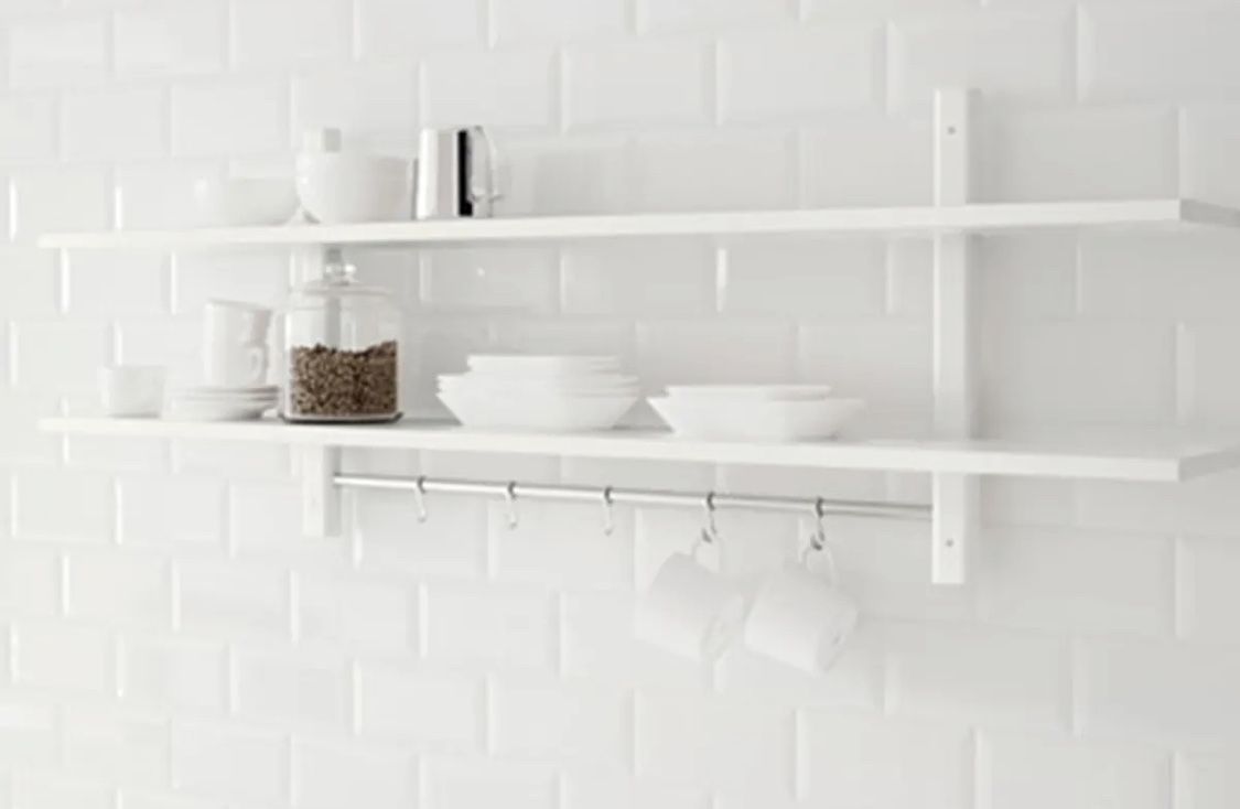 Sturdy wall Shelf - mounted shelving unit w/ 5 hooks