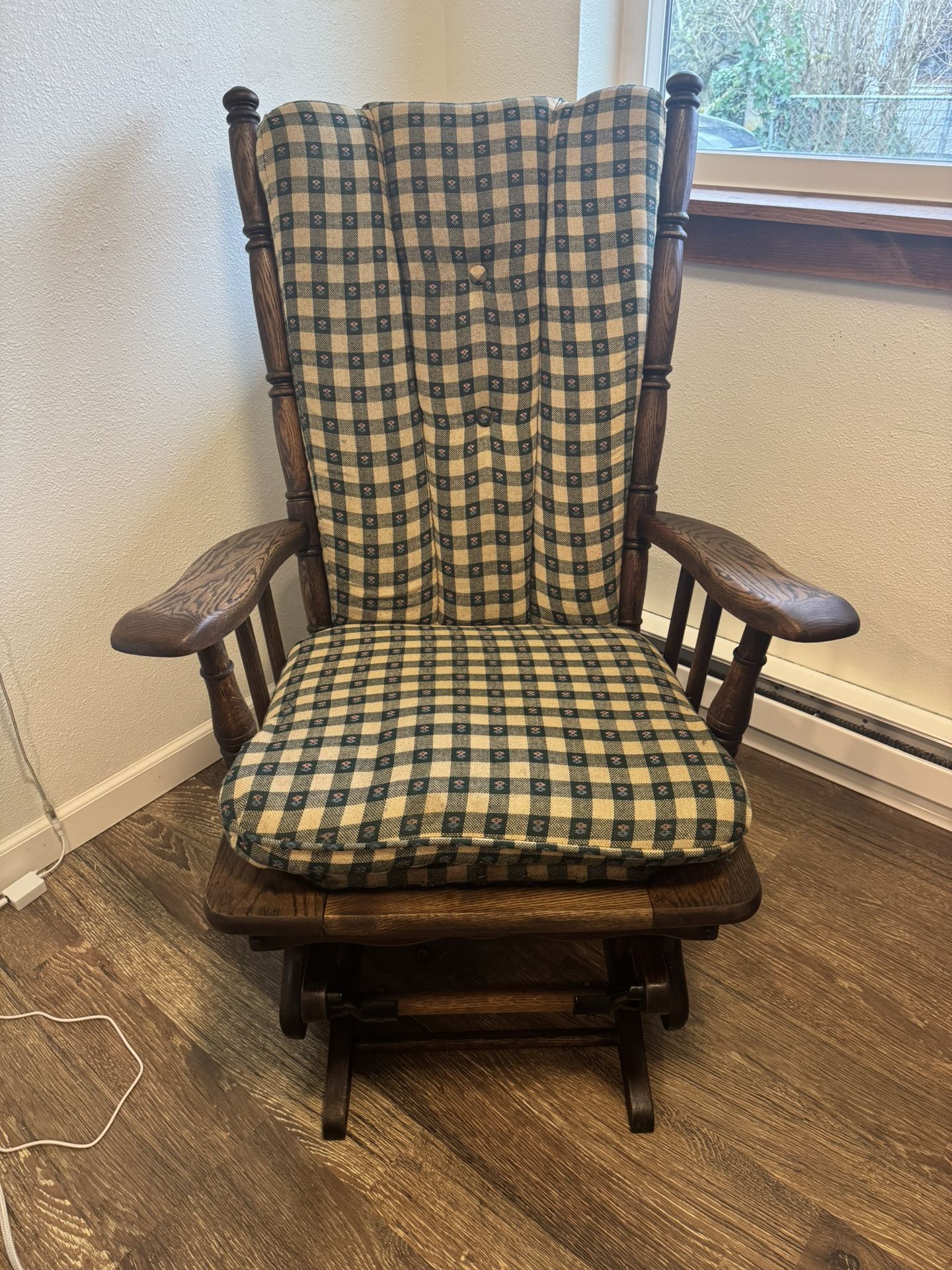 Wood Rocking Chair With Green Cushions 