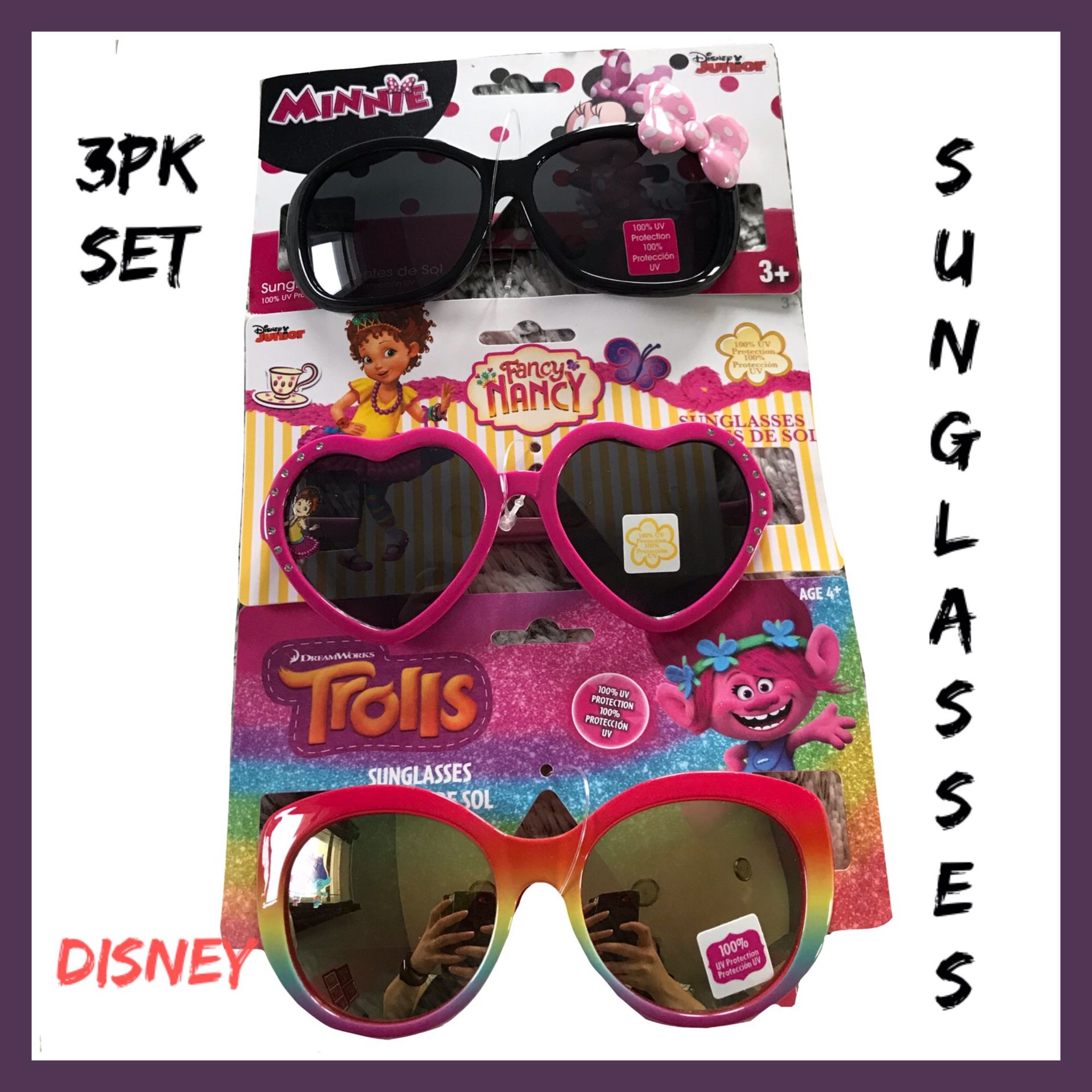 NWT Girls Disney 3Pk Sunglass Set