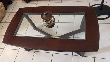 Traditional Dark Wood & Glass 3-Piece Table Set