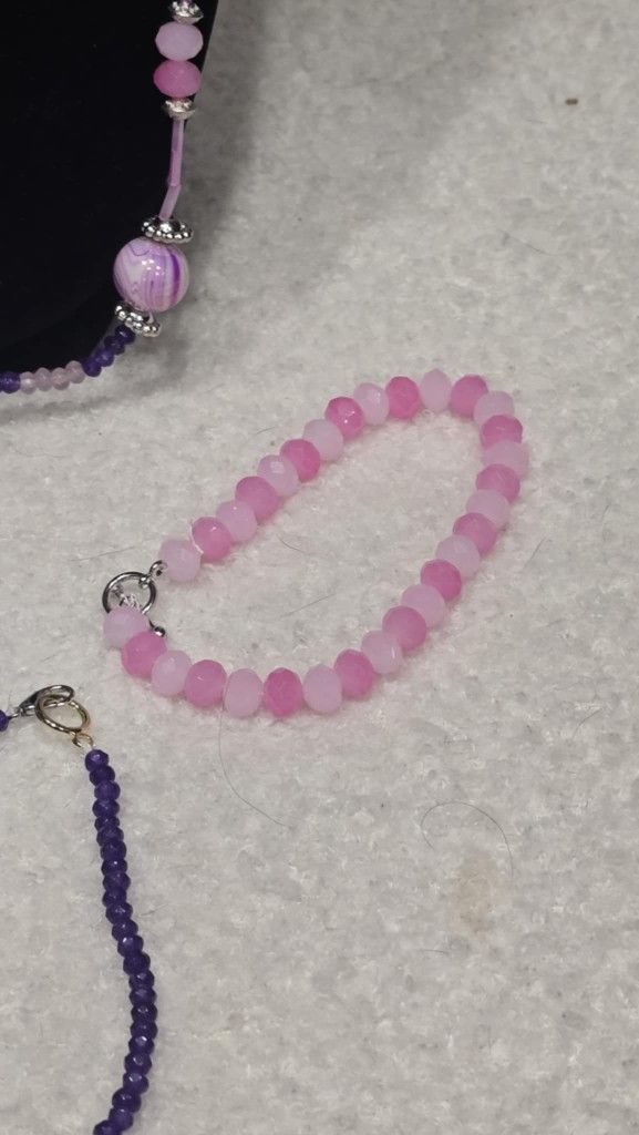 Pink And Purple Necklace , Bracelet And Earrings Set