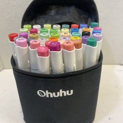 Lot 40 Ohuhu Colors Dual Tips Art Markers Brush and Broad Chisel With Case