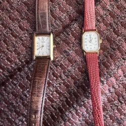 Two Older Timex Watches w/Leather Bands -not running 