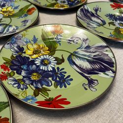 Makenzie-Childs Green Flower Market Enamelware Dinner Plates Set Of 8