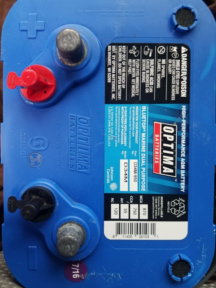 Optima Battery 8016-103 D34M BlueTop Starting and Deep Cycle Marine Battery
