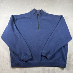 Tommy Bahama Sweater Mens Size XL/2XL Blue 1/4 Zip Heavy Marlin