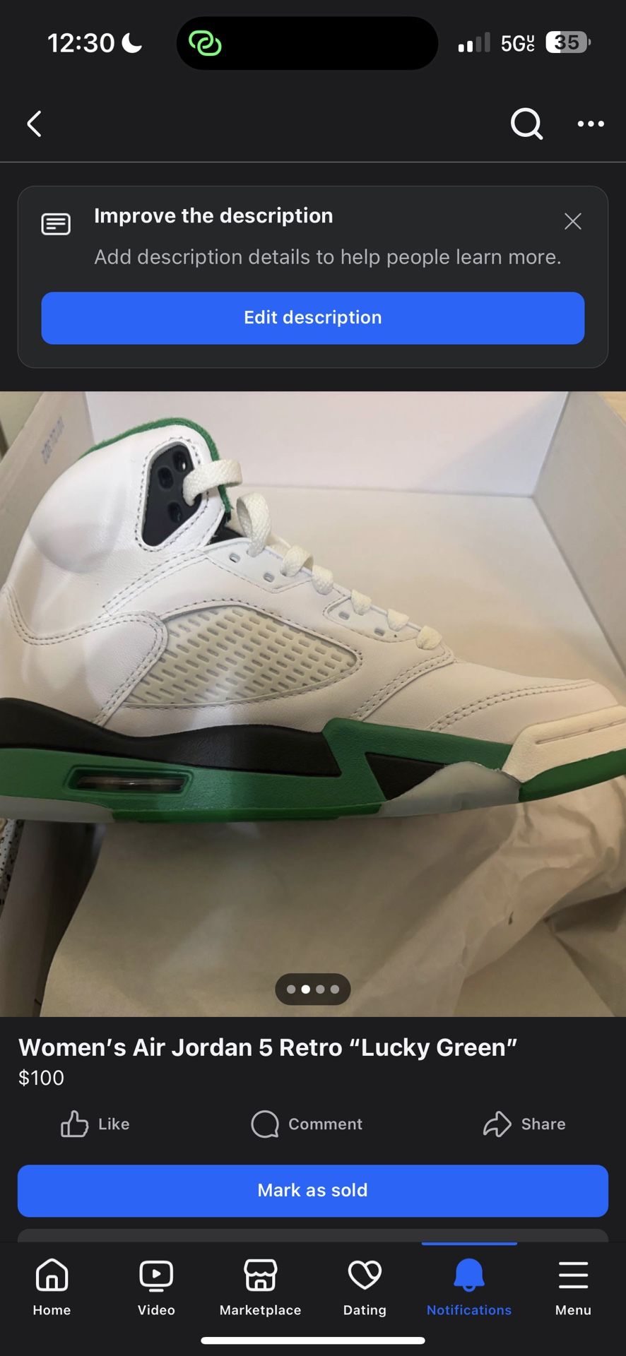 Women’s Jordan Lucky Green size 8