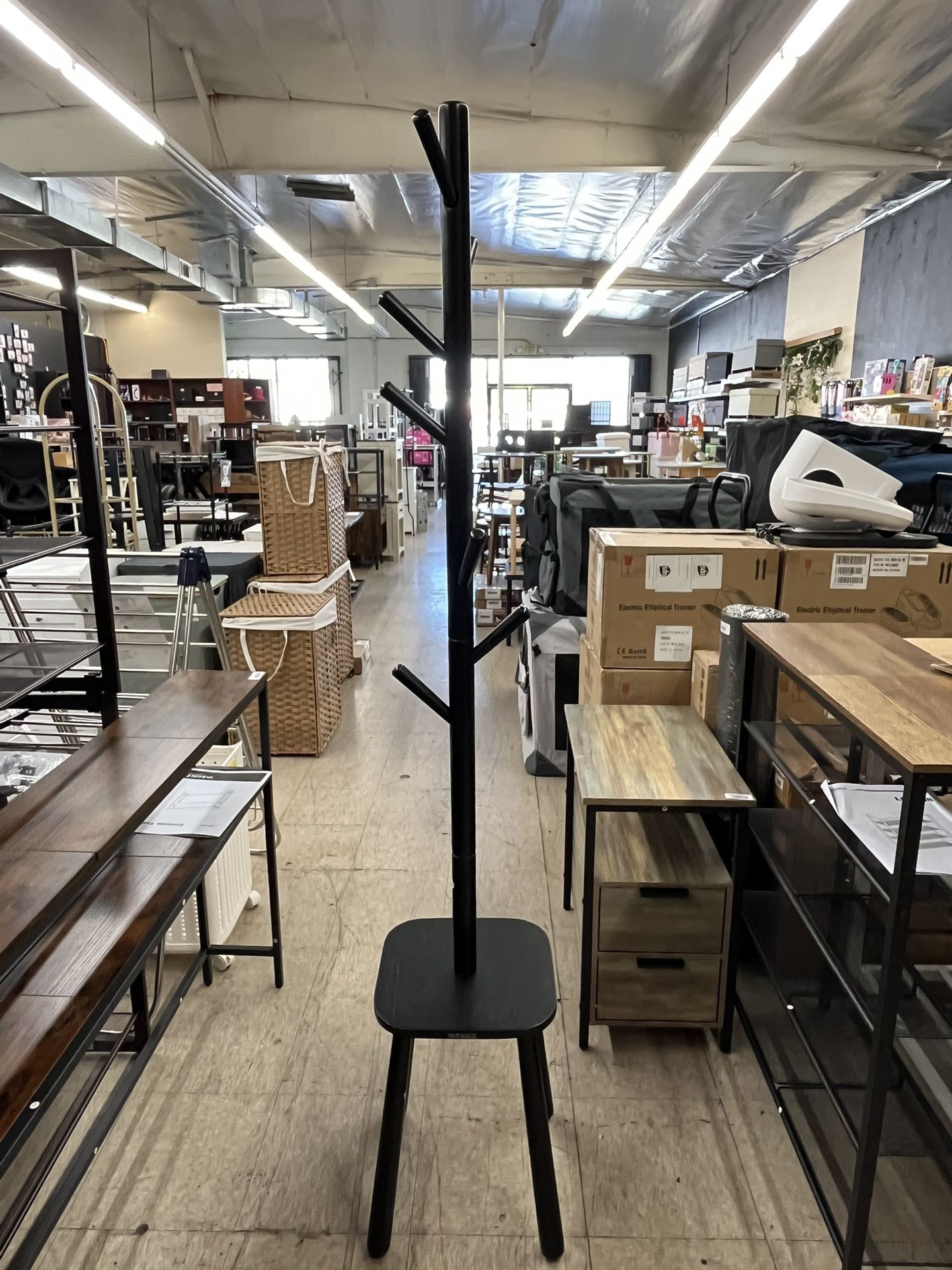 VASAGLE Coat Rack Free Standing Stand Hall Tree with 8 Hooks w/ Storage Shelf - Black