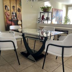 Glass Top Metal Base Dining Table & 4 Chairs