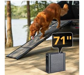 NEW Dog Ramp 71'' X-Long & 17.2" Wide Folding Dog Ramps for Large Dogs with Non-Slip Rug Surface Portable Dog Ramp for SUV Car & Truck, Outdoor Dog Ra