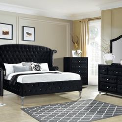 $1299 5 Piece Bedroom Set Diamond Palace Black Velvet
