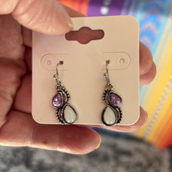 Elegant Silver and Purple Gemstone Earrings