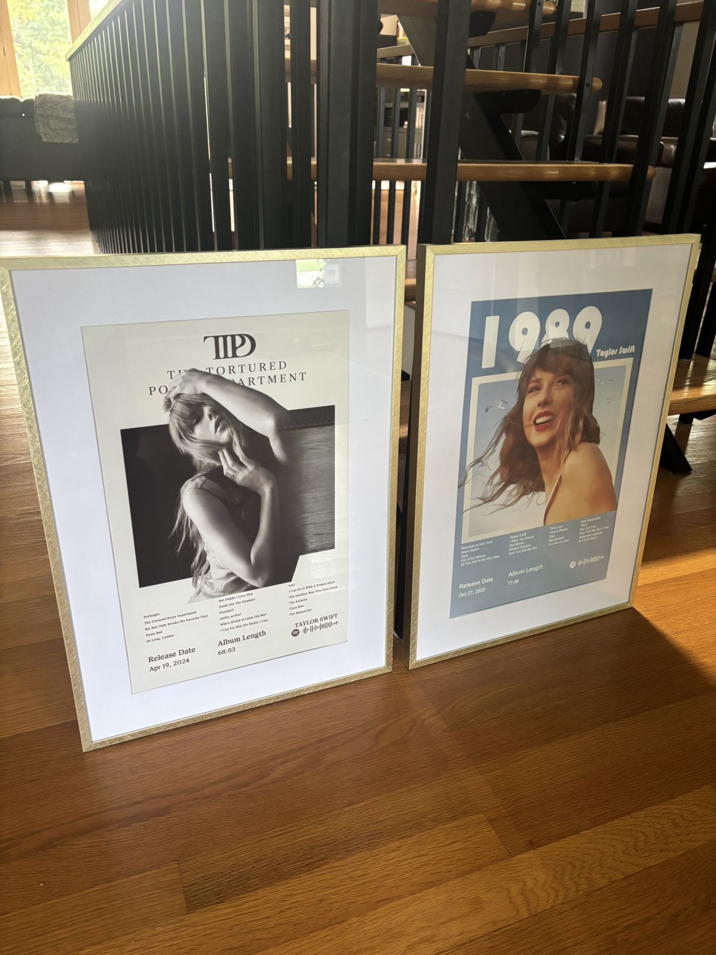 Taylor Swift Framed ‘Date Of Release’ Prints For: 1989 And The Tortured Poets Society. Like New, Measures 16”x22”x5/8.
