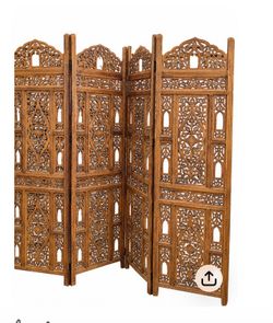 4-Panel Carved Wood Room Divider Screen