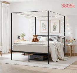 Queen canopy metal bed frame