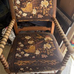 Vintage Antique Wooden Chair Boho Rustic Birds Floral Twist Arms