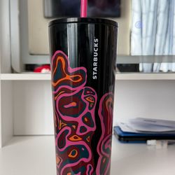 Starbucks 2023 Fall Black and Magenta Wavey Graphic 24oz Tumbler