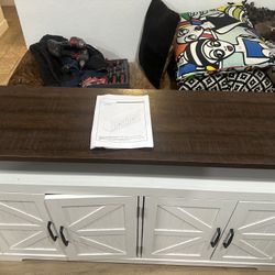 Modern Farmhouse TV Stand with Barn Doors & Dark Wood Top