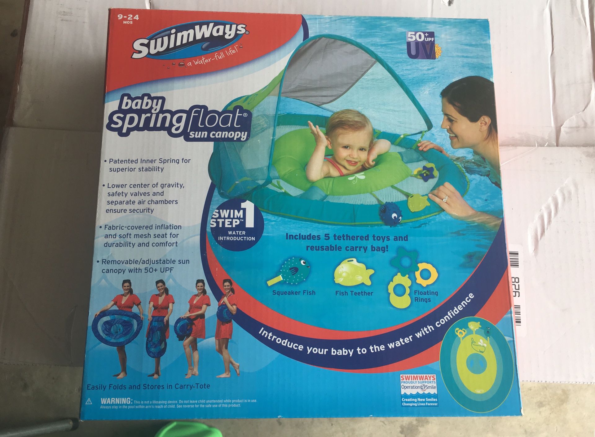 SwimWays Baby Spring Float Sun Canopy Includes 5 Tethered Toys And Reusable Carry Bag