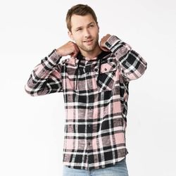 *NWT* Men's Sonoma Goods For Life® Hooded Plaid Flannel Button-Down Shirt (Pink)