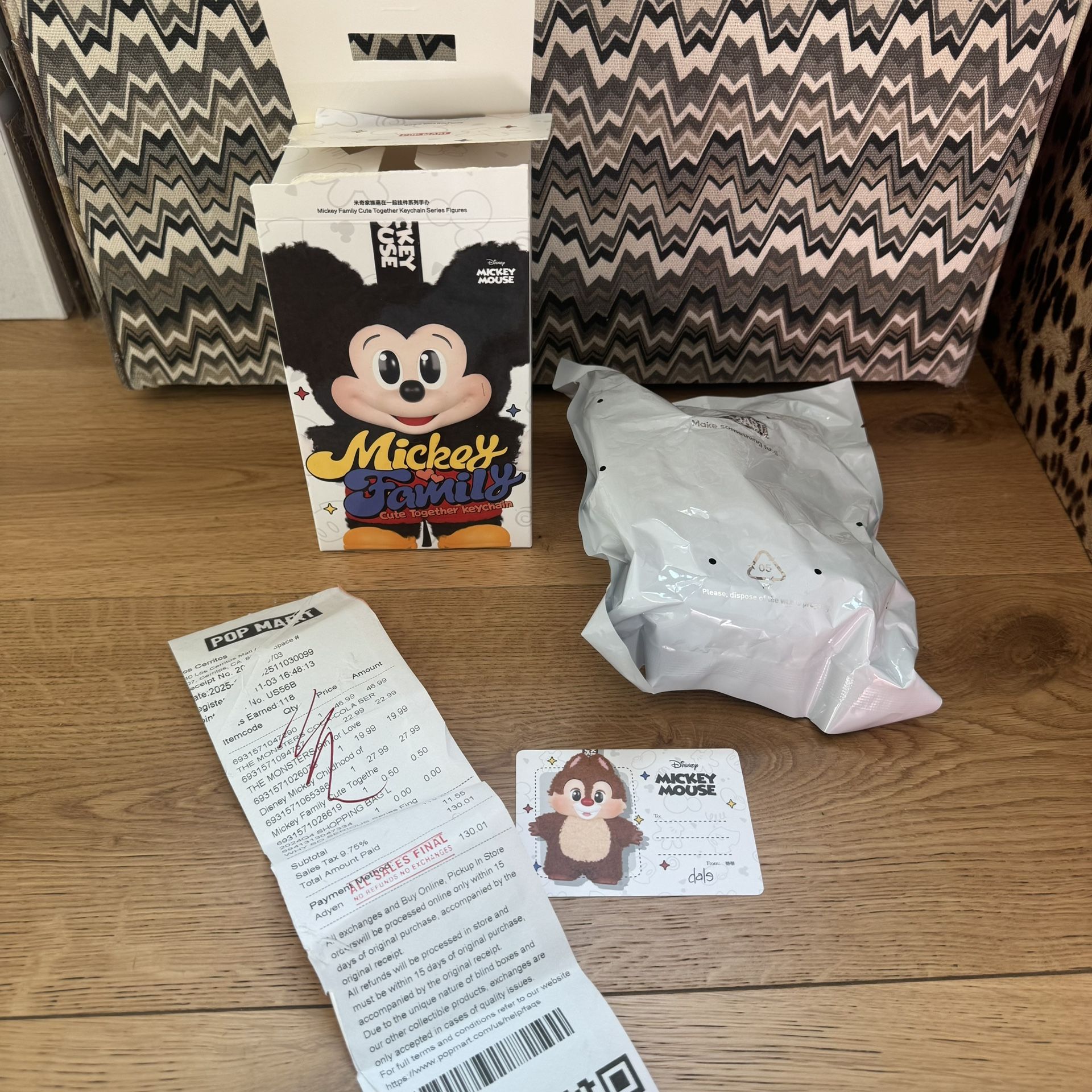 POP MART Mickey Family Cute Together Keychain Series Blind Box Plush DALE OPENED