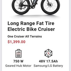 Long Range Fat Tire Electric Bike Cruiser