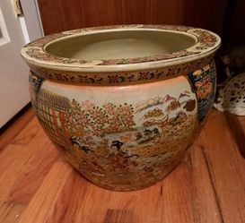 Large Asian Ceramic Fish Bowl Planter