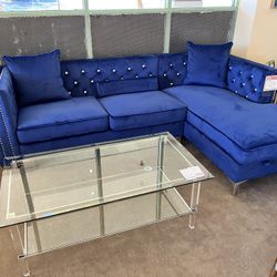 Velvet Navy Blue Sectional w/pillows