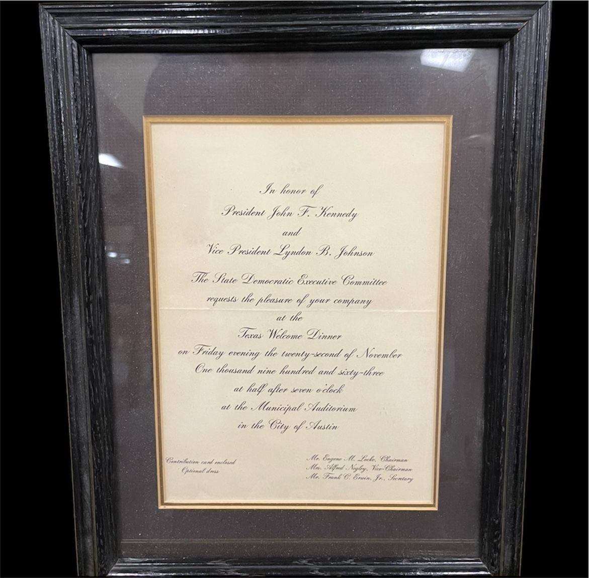 JFK Rare Original Invitation to “Texas Welcome Dinner” on November 22nd, 1963